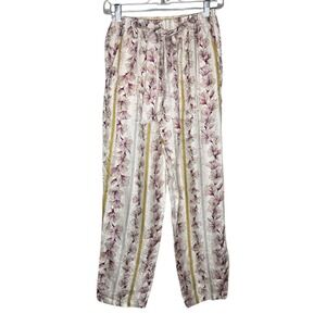 Forte Forte Pajama Pants Womens Small Ivory Pink Floral Silk Blend Sleep Pants